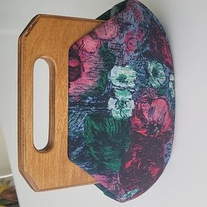 Vintage 1970's Cloth Handbag with Wooden Handle